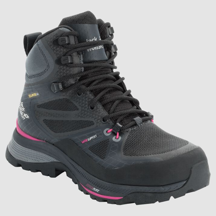 Jack Wolfskin Womens Force Trekker Texapore Mid Trekking Shoes Black/Pink 591476LOI